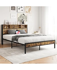 Simplie Fun Queen Bed Frame with Storage Headboard and Charging Station