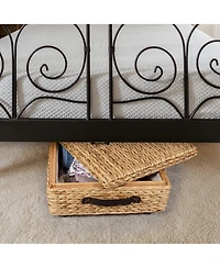 Chett 26.38" Minimalist Hand-Woven Hyacinth/Wood Underbed Storage Bin with Wheels and Handles