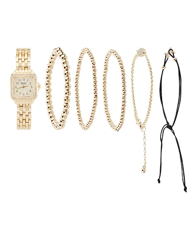American Exchange Women's Shiny Gold Metal Alloy Band Analog Watch 26mm with Stackable Bracelets Gift Set