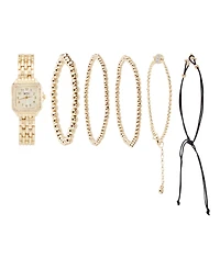American Exchange Women's Shiny Gold Metal Alloy Band Analog Watch 26mm with Stackable Bracelets Gift Set