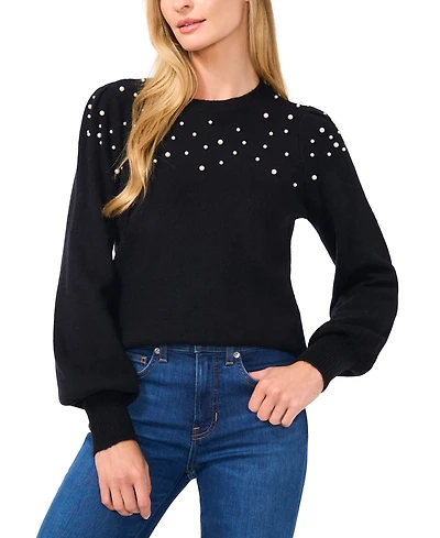 CeCe Women's Scattered-Pearl Crewneck Sweater