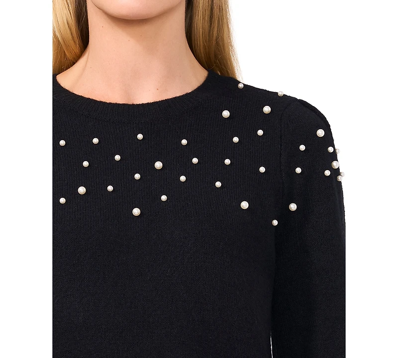 CeCe Women's Scattered-Pearl Crewneck Sweater