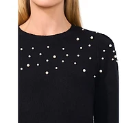 CeCe Women's Scattered-Pearl Crewneck Sweater