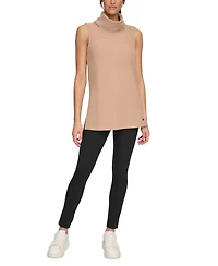 Andrew Marc Sport Women's Brushed Rib Sleeveless Turtleneck Tunic with Side Vents Top