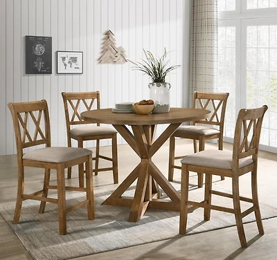 Streamdale Windvale Cross-Buck Wood 5-Piece Counter Height Dining Set, Tan