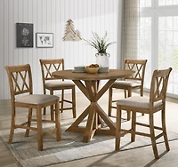 Streamdale Windvale Cross-Buck Wood 5-Piece Counter Height Dining Set, Tan