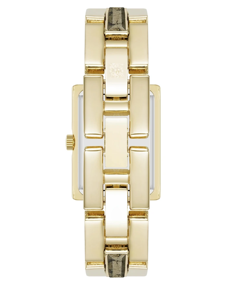 Anne Klein Women's Quartz Pyrite Gemstone Accented Gold-Tone Alloy Metal Bracelet Watch, 21mm