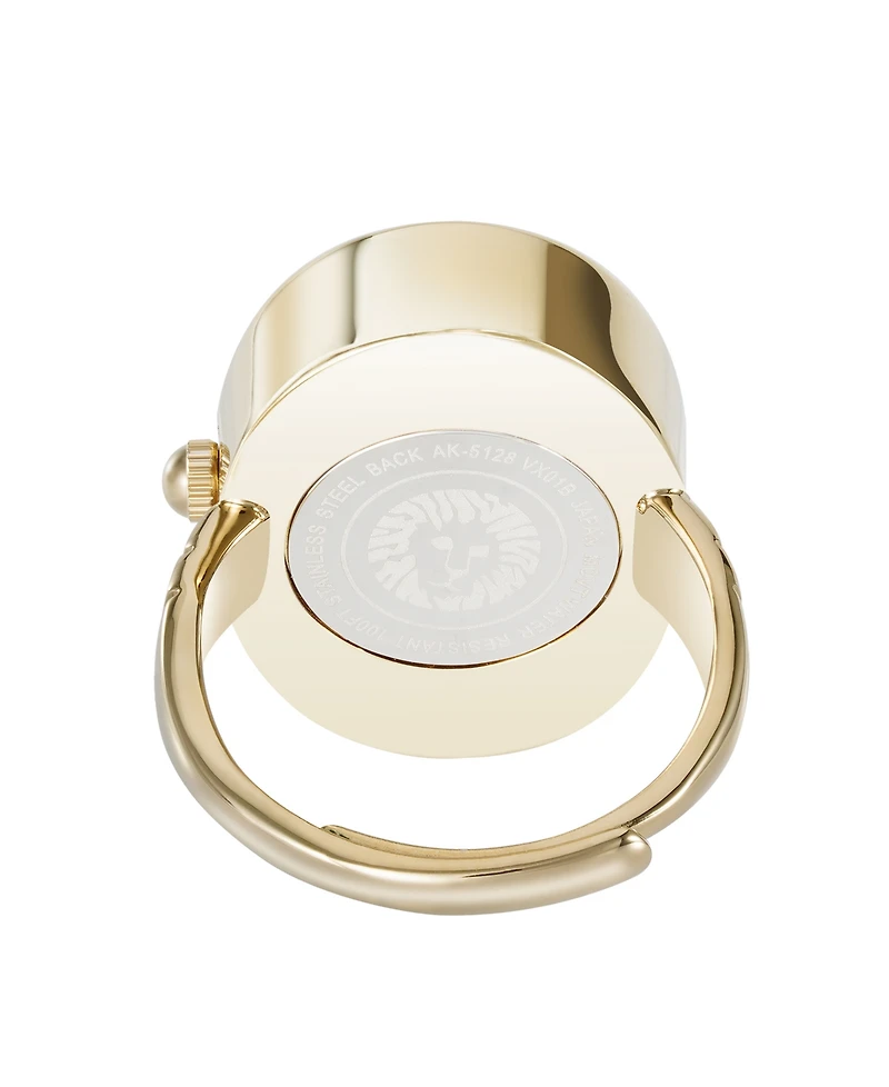 Anne Klein Women's Quartz White Mother of Pearl and Gold-Tone Alloy Metal Ring Watch, 17mm