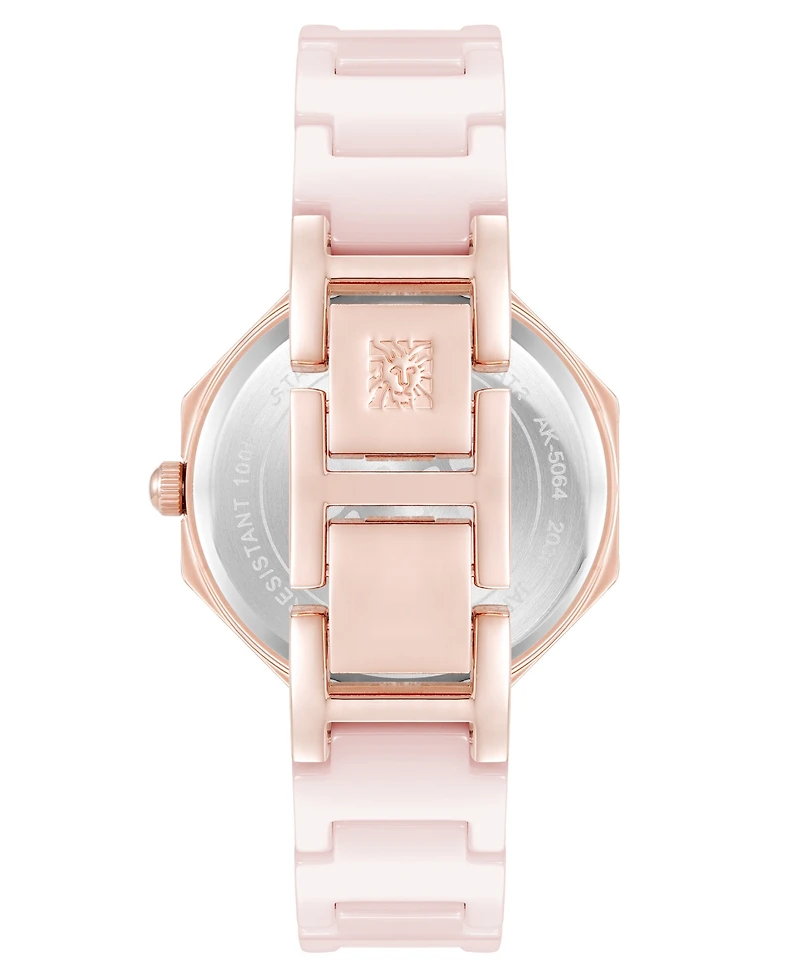 Anne Klein Women's Quartz Pink Octagonal Ceramic Watch, 32mm