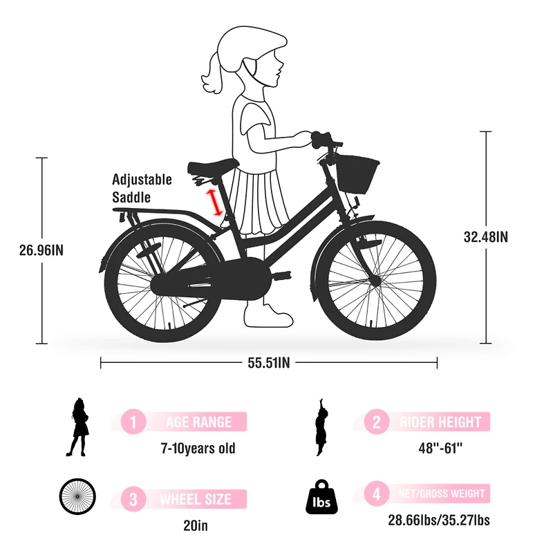 Streamdale 20" Girls Bike with Basket for 7-10 Year Olds