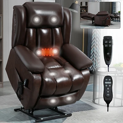 Streamdale Genuine Leather Power Lift Recliner with Massage & Heat
