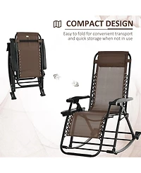 Streamdale Furniture Folding Brown Rocking Chair with Phone Holder