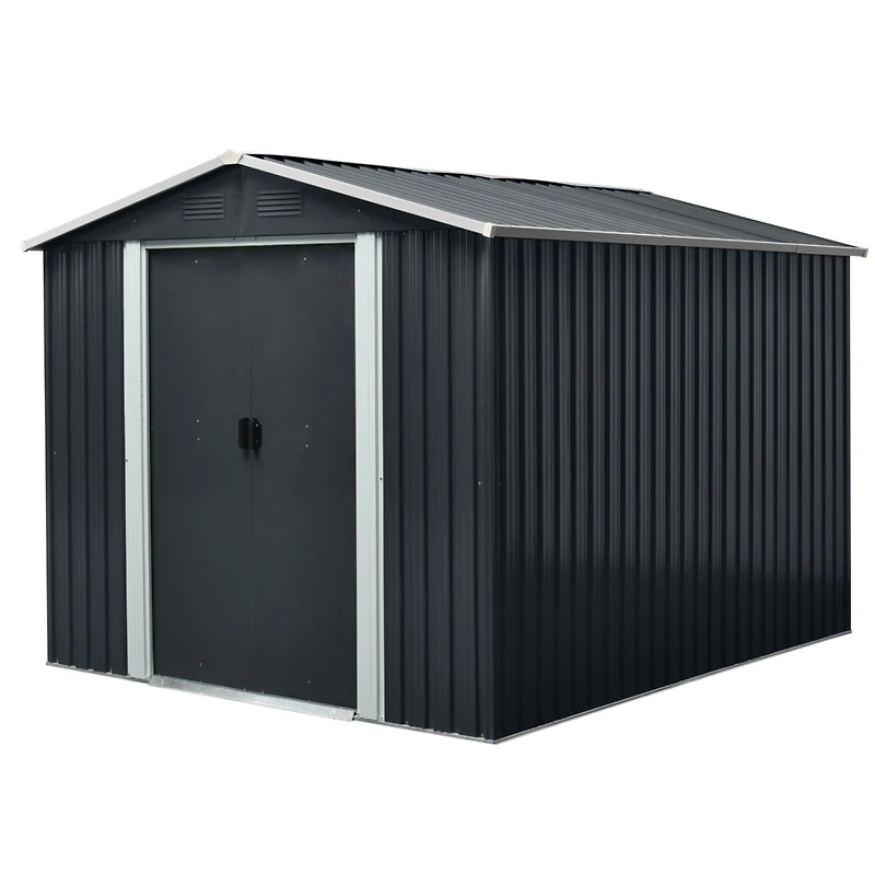 Streamdale 8FT x 10FT Outdoor Metal Storage Shed with Floor Base, Black