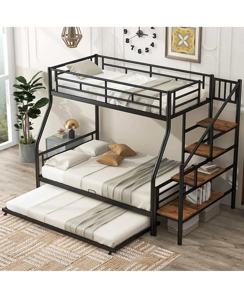 Streamdale Silver Metal Bunk Bed with Trundle and Storage