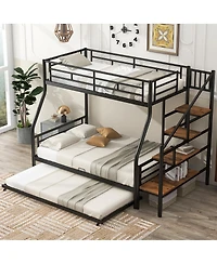 Streamdale Silver Metal Bunk Bed with Trundle and Storage