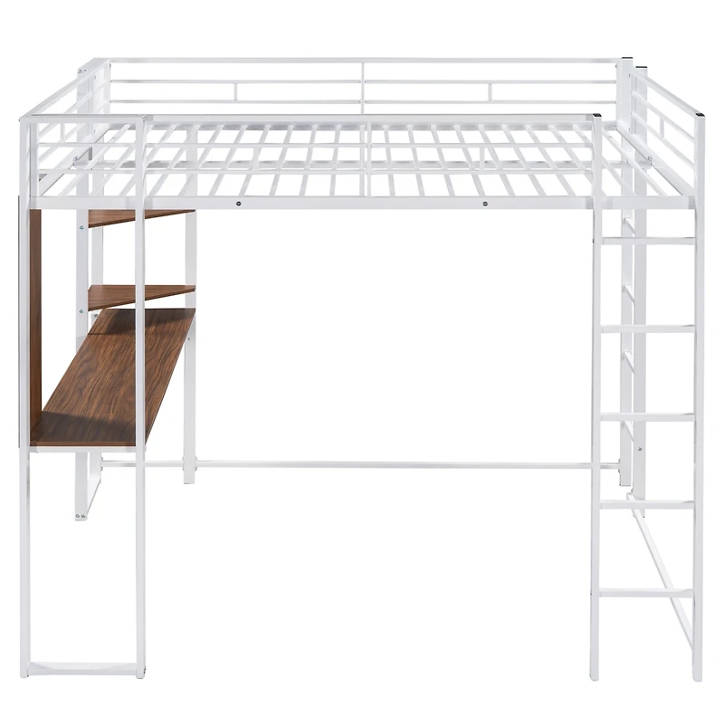 Streamdale Full Metal Loft Bed With 2 Shelves And One Desk