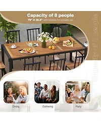 Costway 79" Acacia Wood 8-Person Patio Table with 1.9" Umbrella Hole, Adjustable Foot Pads