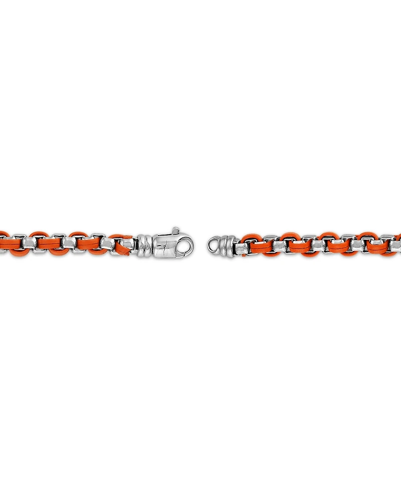 Bulova Marc Anthony Men's Orange Leather Box Link Chain Bracelet in Sterling Silver-Plate, BVB1130-orsna