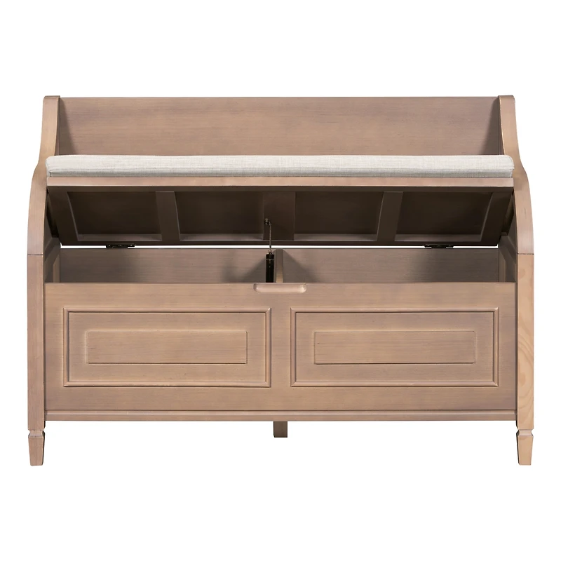 Streamdale Furniture Rustic Style Solid Wood Entryway Multifunctional Storage Bench With Safety Hinge (Gray Wash+ Beige)