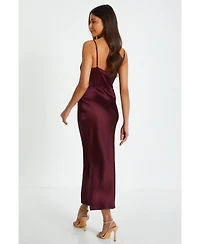 Quiz Women's Satin V Neck Slip Maxi Dress