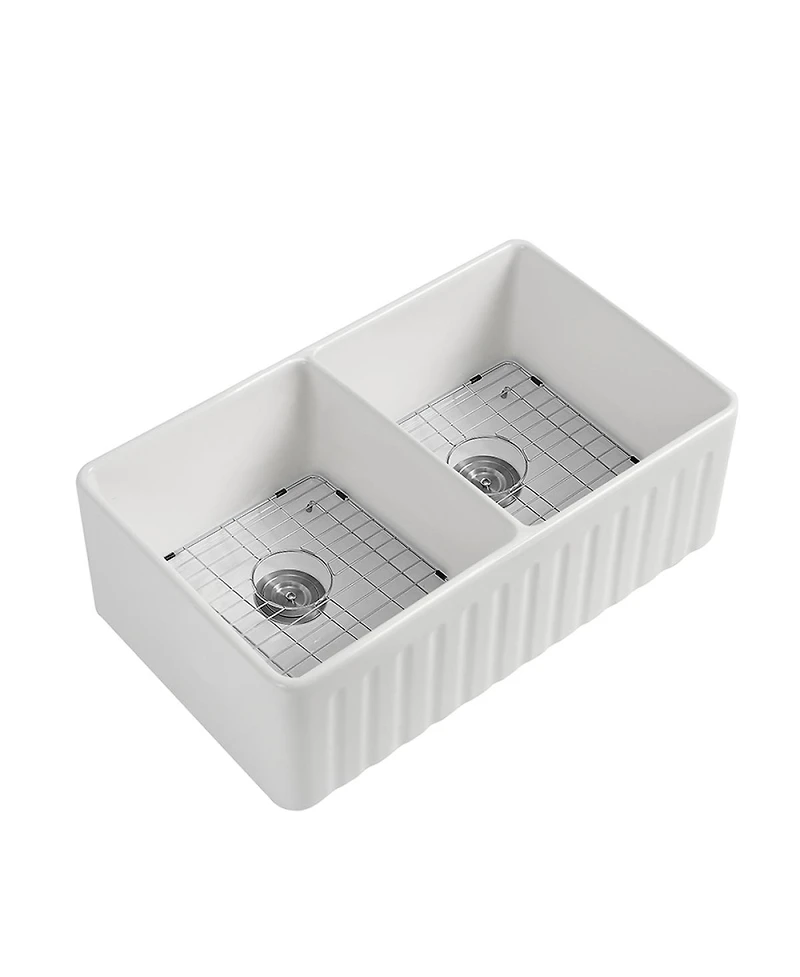 Streamdale Fireclay Double Basin Farmhouse Kitchen Sink (33"L x 20"W)