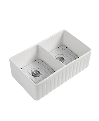 Streamdale Fireclay Double Basin Farmhouse Kitchen Sink (33"L x 20"W)