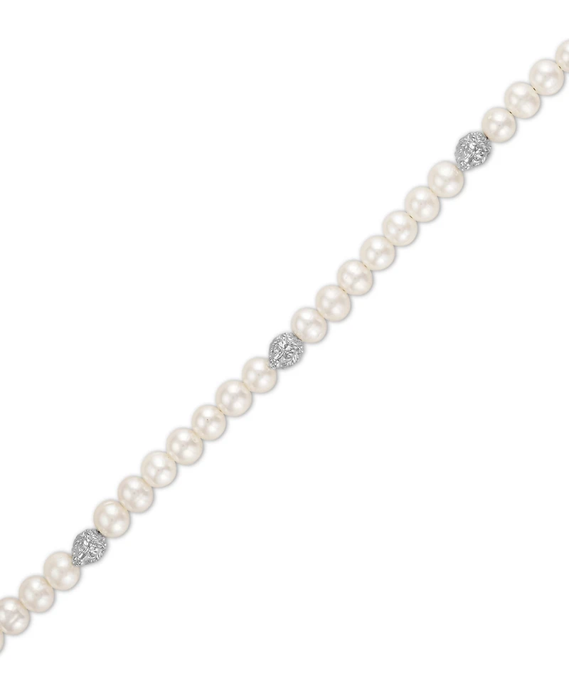 Bulova Marc Anthony Men's Freshwater Pearl & Lion Beaded Bracelet in Sterling Silver-Plate, BVB1161-wswprl