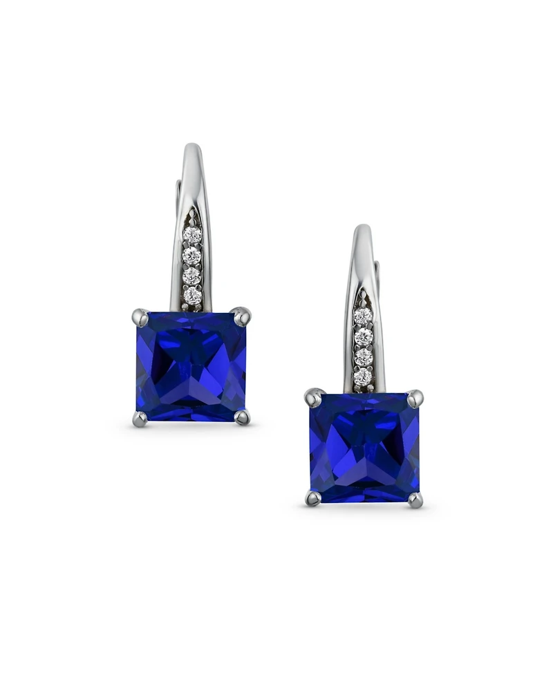 Bling Jewelry Holiday Classic Solitaire Cubic Zirconia Princess Cut Square Pave Cz Drop Lever back Earrings .925 Sterling Silver