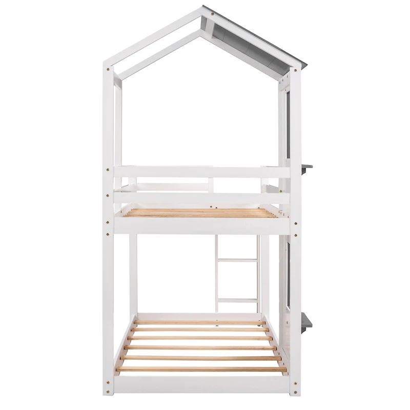 Streamdale Twin Over Bunk Bed Wood With Roof, Window, Guardrail, Ladder