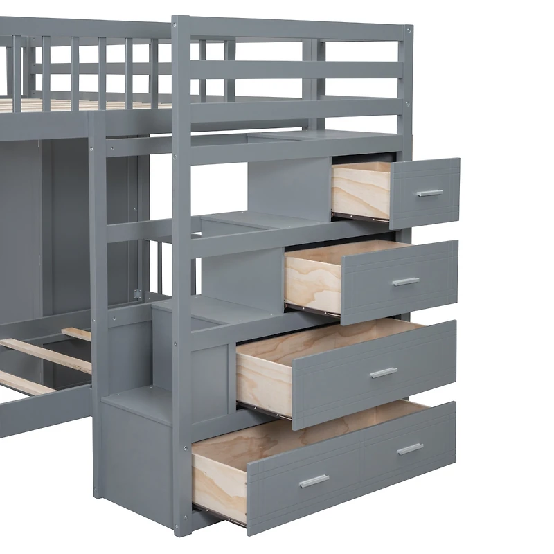 Simplie Fun Full Over Twin Bunk Bed With Wardrobe, Drawers, White