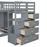 Simplie Fun Full Over Twin Bunk Bed With Wardrobe, Drawers, White