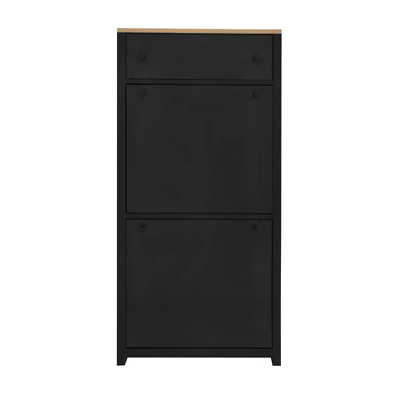 Streamdale Furniture Modern Black Shoe Cabinet with 4 Flip Drawers