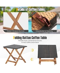 Gymax 2PCS Patio Lounge Chair Adjustable Recliner Chair Acacia Wood Frame Folding Table Set