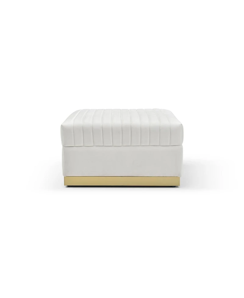 Streamdale Furniture Big Beige Velvet Ottoman with Vertical Tufting