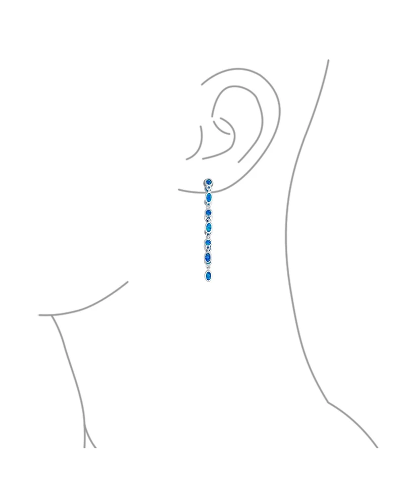 Bling Jewelry Geometric Mod Multi Alternating Bezel Oval & Round Circles 2 Strand Long Waterfall Synthetic Opal Dangle Earrings Sterling Silver 2 inch