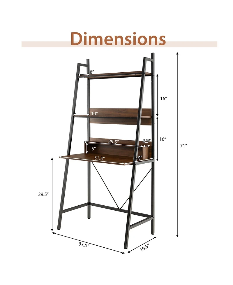 71in High Freestanding Laptop Desk with Open Shelves for Living Room Bedroom Study