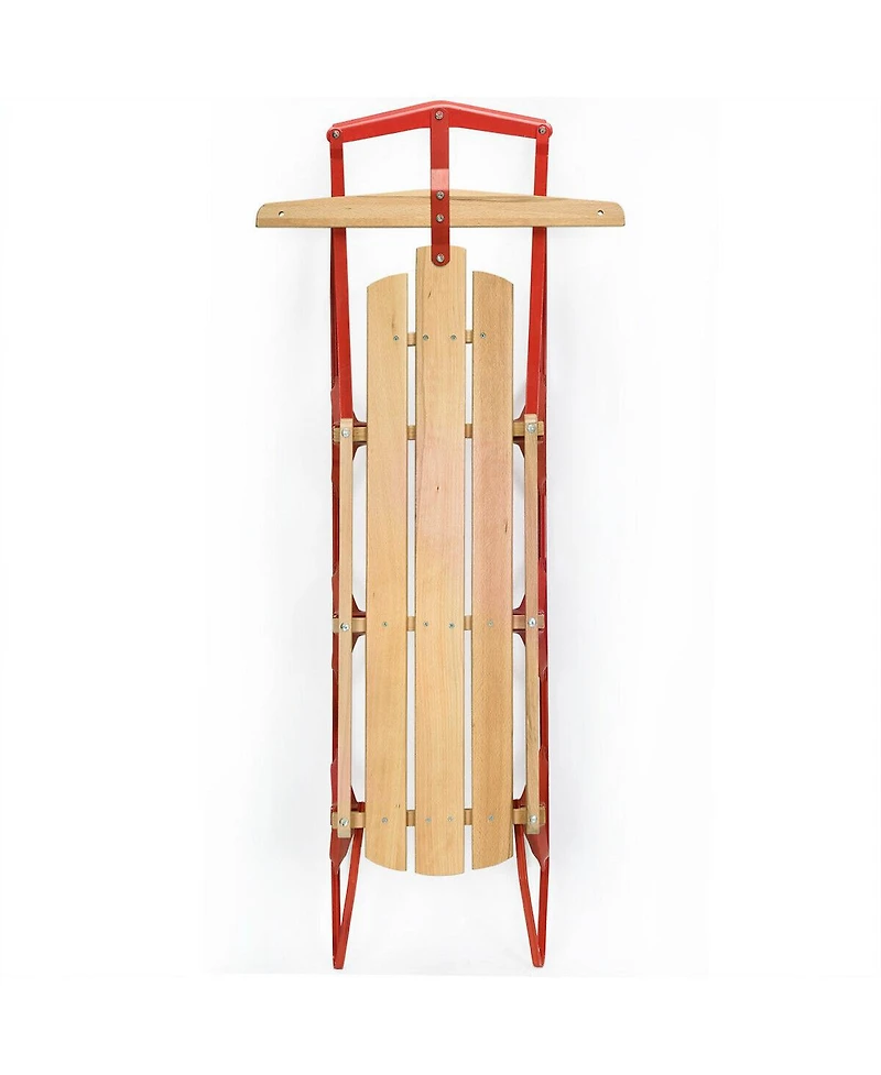 Givimo 54 Inch Kids Wooden Snow Sled with Metal Runners and Steering Bar