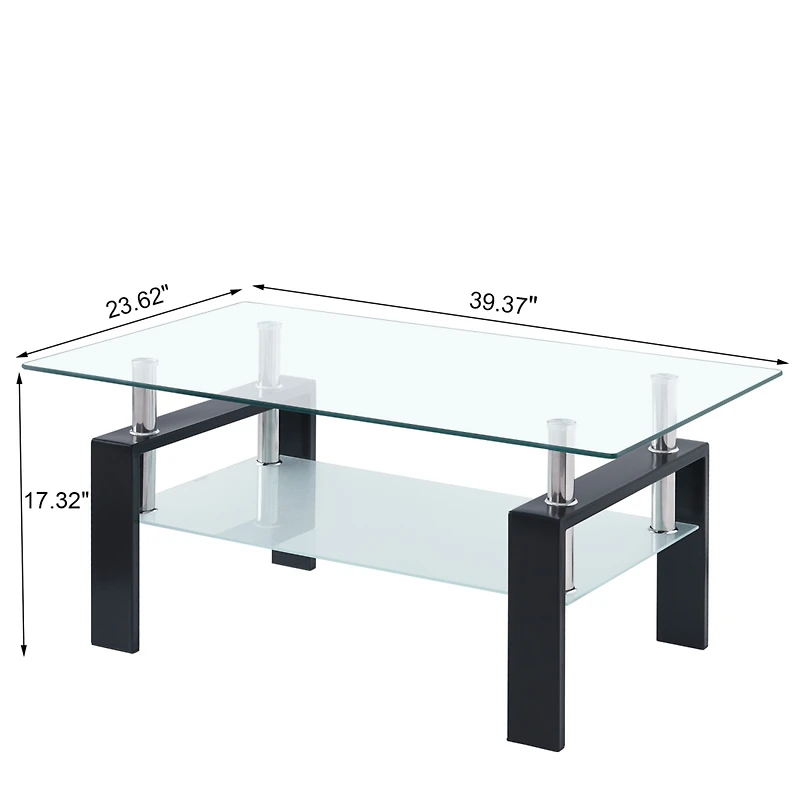 Simplie Fun Tempered Clear Glass Coffee Table, 2-Layers Coffee Table Living Room Center Table