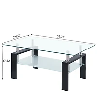 Simplie Fun Tempered Clear Glass Coffee Table, 2-Layers Coffee Table Living Room Center Table