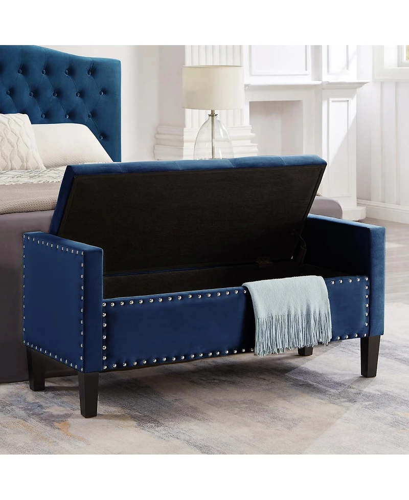 Simplie Fun Navy Storage Bench with Tufted Seat & Armrest