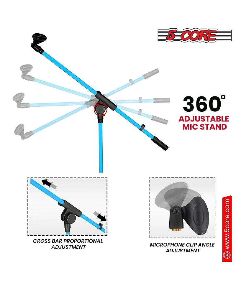 5 Core Microphone Stand Pair Floor Height Adjustable w Telescoping Boom Arm