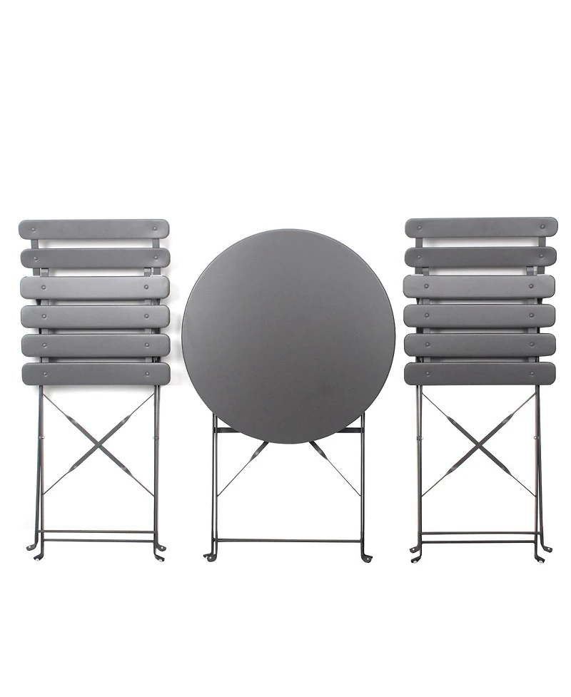 Simplie Fun 3 Pieces Patio Bistro Balcony Metail Chair Table Set-Gray