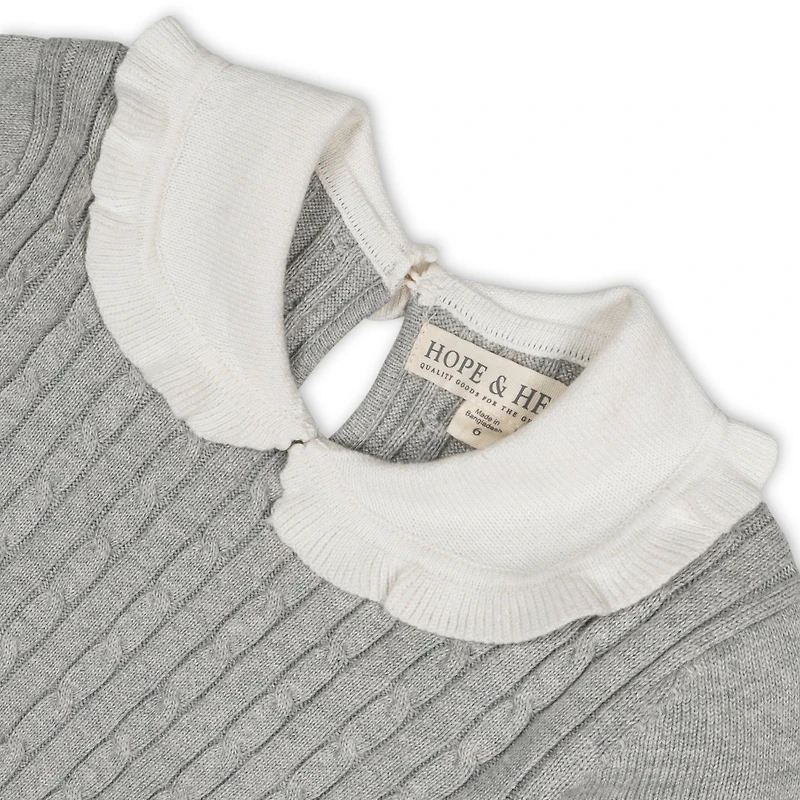 Hope & Henry Toddler Girls Long Sleeve Cable Knit Peter Pan Collar Sweater Dress