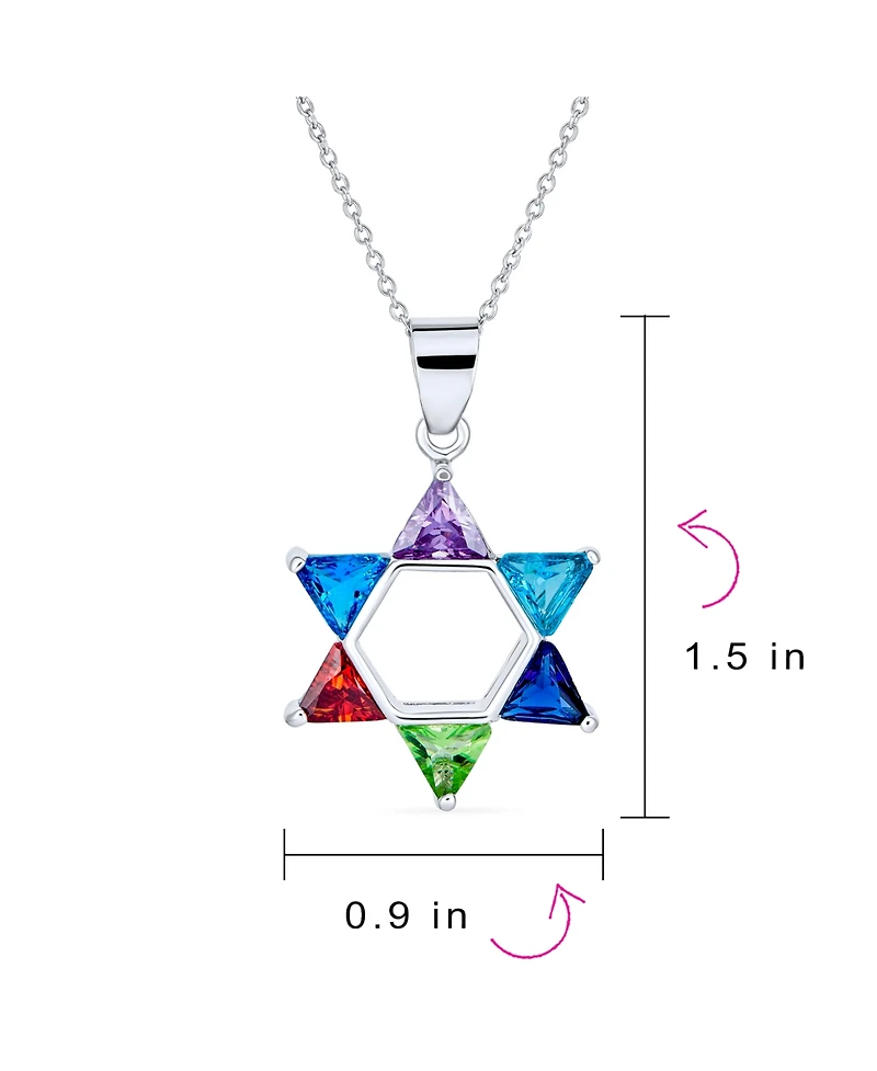 Bling Jewelry Modern Multi-Color Cz Judaica Hanukkah Star of David Pendant Necklace Sterling Silver For Women s