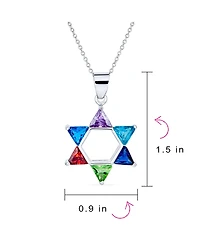 Bling Jewelry Modern Multi-Color Cz Judaica Hanukkah Star of David Pendant Necklace Sterling Silver For Women s