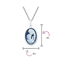 Bling Jewelry Classic Blue White Carved Oval Simple Framed Victorian Lady Portrait Mother and Child Cameo Pendant Necklace Wife Sterling Silver