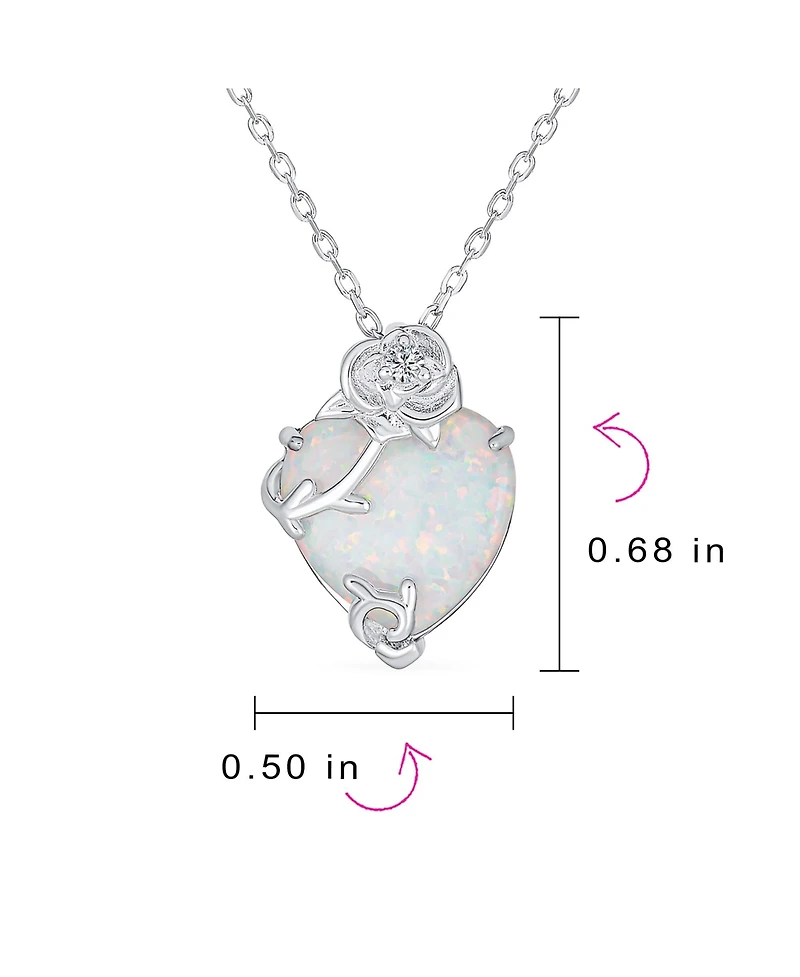 Bling Jewelry Opulence Heart Shape White Synthetic Opal Cz Rose Flower Accent Pendant Necklace Sterling Silver 16-18 Inch