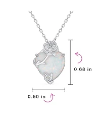 Bling Jewelry Opulence Heart Shape White Synthetic Opal Cz Rose Flower Accent Pendant Necklace Sterling Silver 16-18 Inch