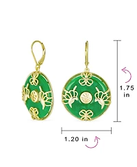 Bling Jewelry Asian Style Dangle Circle Round Donut Good Fortune Light Green Natural Jade Butterfly Disc Drop Statement Earrings 14K Gold Overlay Ster