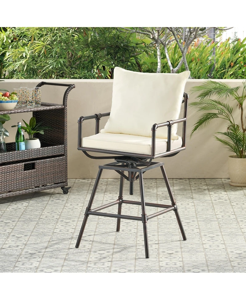 Streamdale Northrup Pipe Outdoor Swivel Barstool with Water-Resistant Cushions
